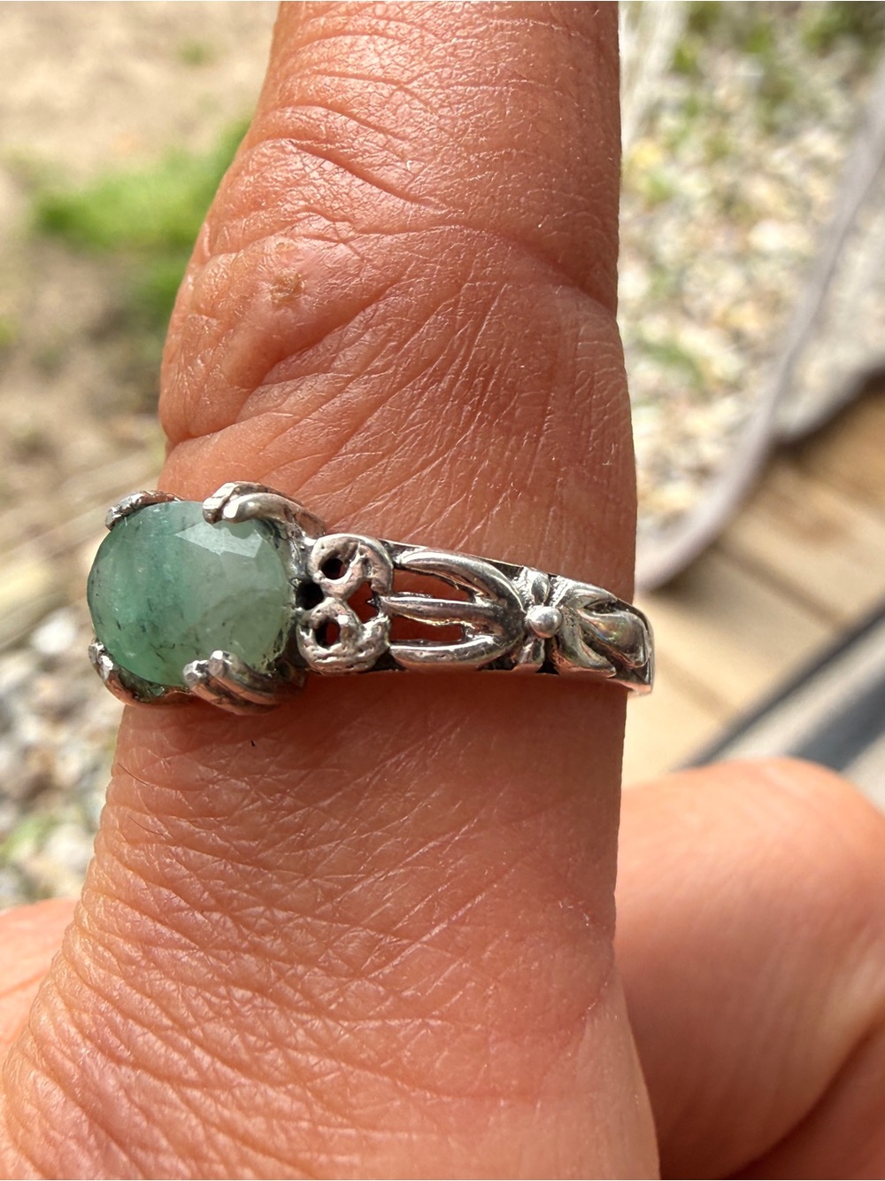 Sterling Silver Natural Colombian Emerald Oval Celtic Ring Sz9 - Picture 6 of 12